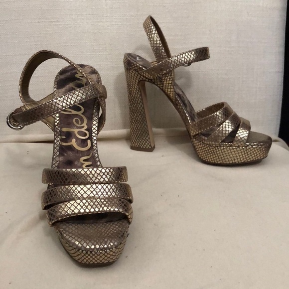 Sam Edelman Gold Leather Platform Heels Size 6 - Picture 1 of 10